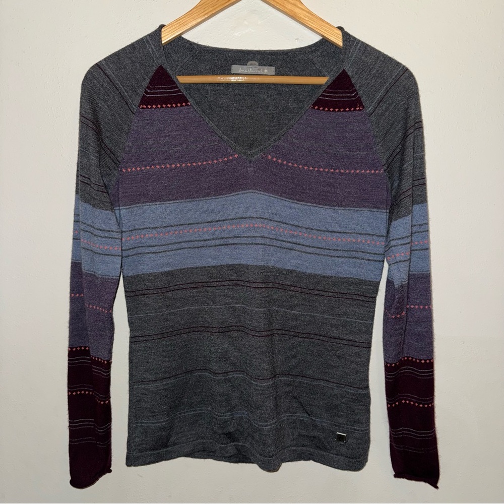 Smartwool Striped V-Neck Sweater Women’s Size Medium